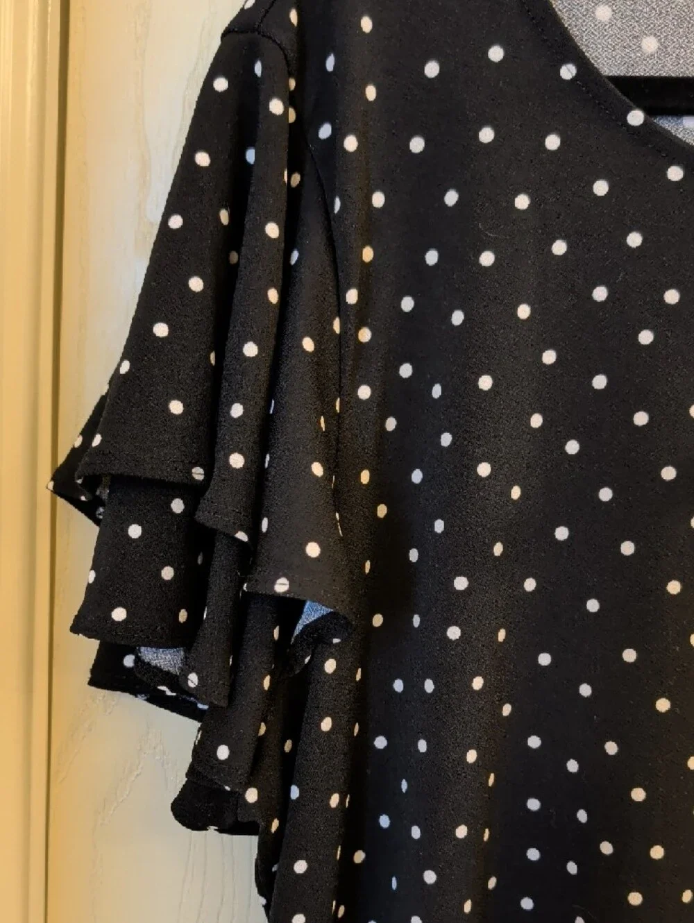 NWT Adrianna Papell Black Polka Dot Blouse Womens 3X Plus Flutter Sleeve Stretch - Picture 5 of 9